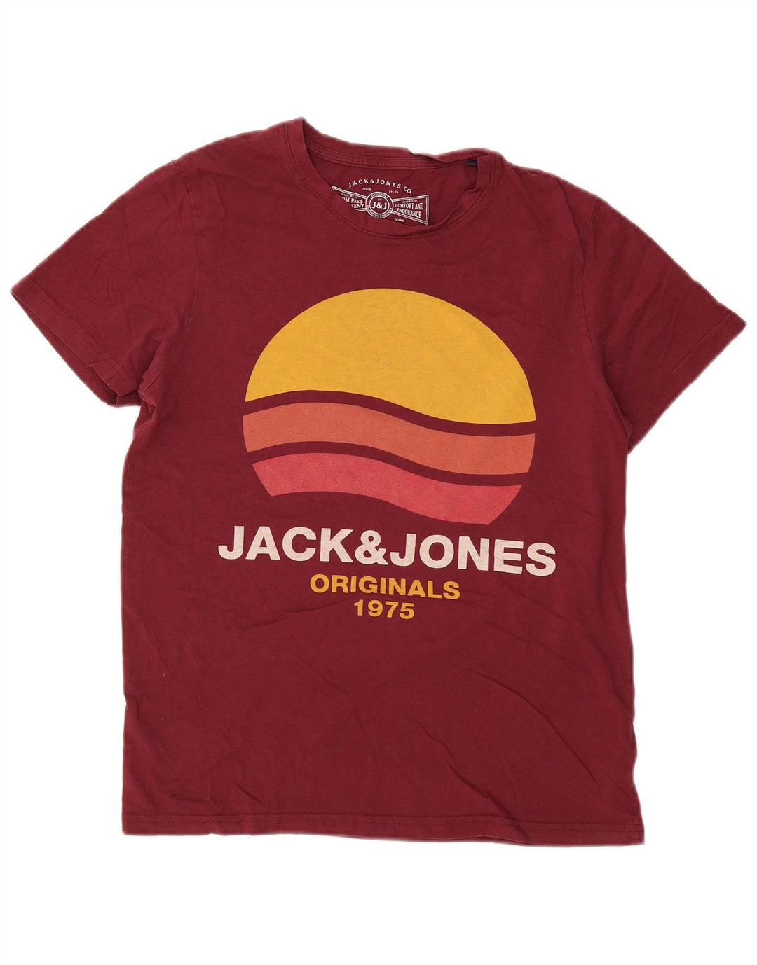 Męski T-shirt z grafiką JACK & JONES, duży, bordowy, bawełniany
