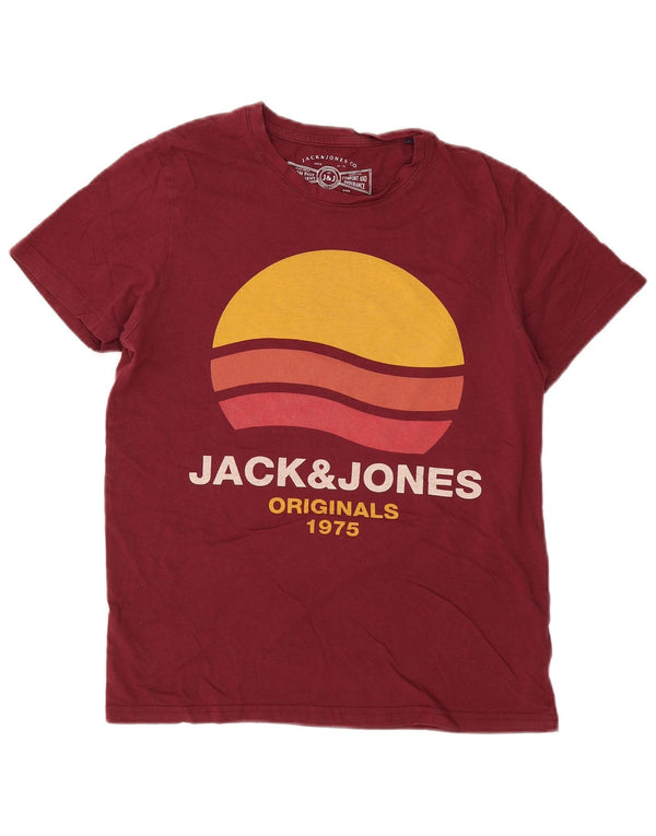 Męski T-shirt z grafiką JACK & JONES, duży, bordowy, bawełniany