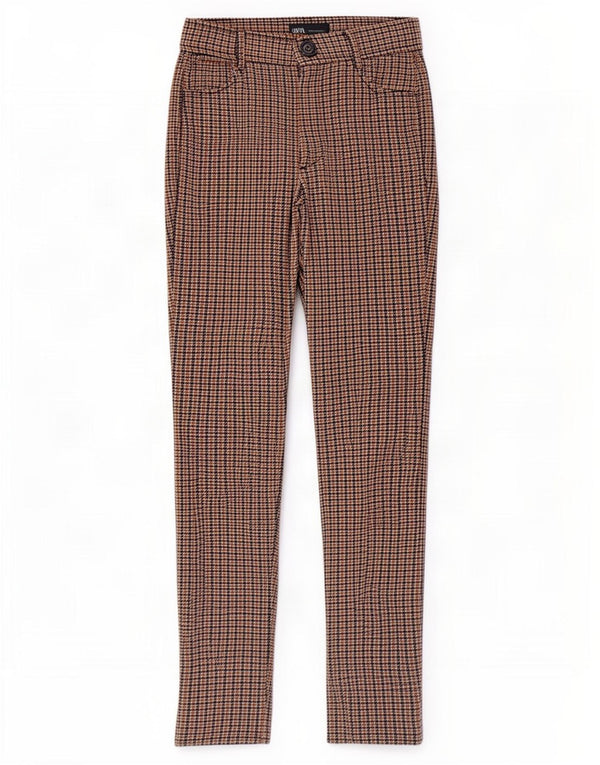 Damskie spodnie typu slim casual Zara XS W24 L26 Brązowe pepitkę