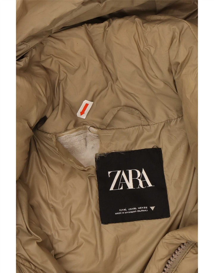 Damski płaszcz z kapturem, oversize, wyściełany Zara UK 18 XL, beżowy poliester