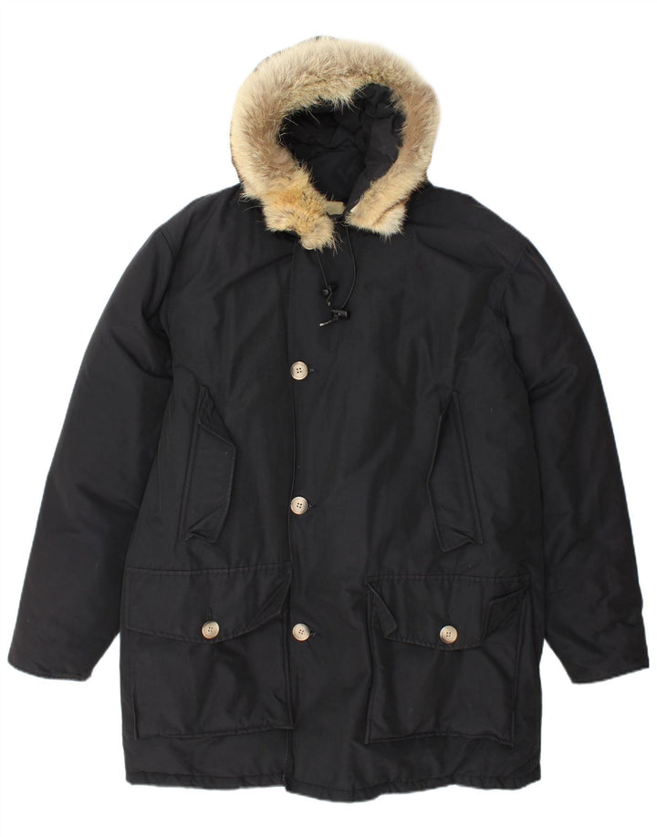Męska kurtka parka z kapturem Woolrich UK 40, duża, czarna bawełna