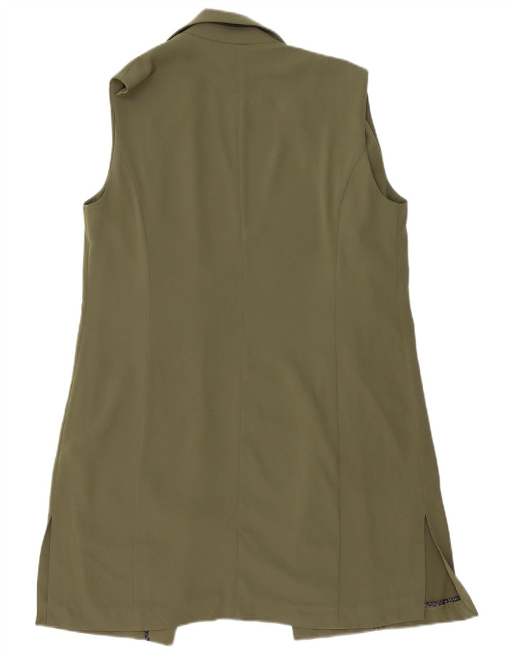 Vintage damska kamizelka o przedłużonym fasonie, UK 12, średni khaki, poliester