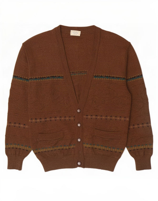 Vintage męski sweter rozpinany IT 50 w średnie brązowe paski