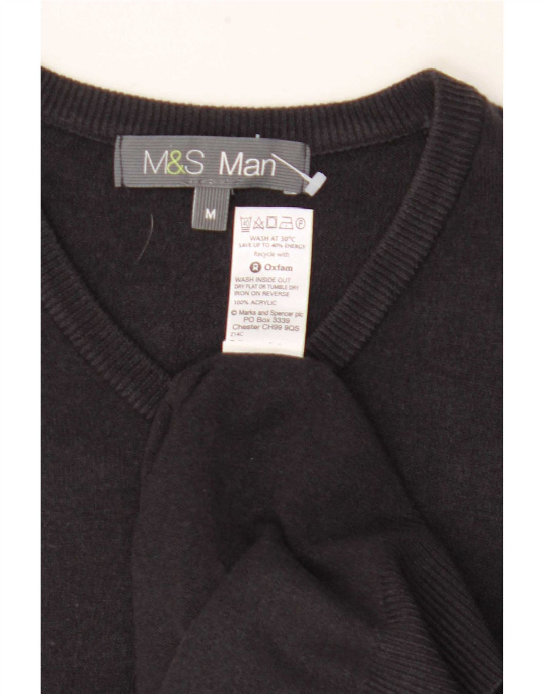 Marks & Spencer Męski sweter z dekoltem w kształcie litery V, średni czarny akryl