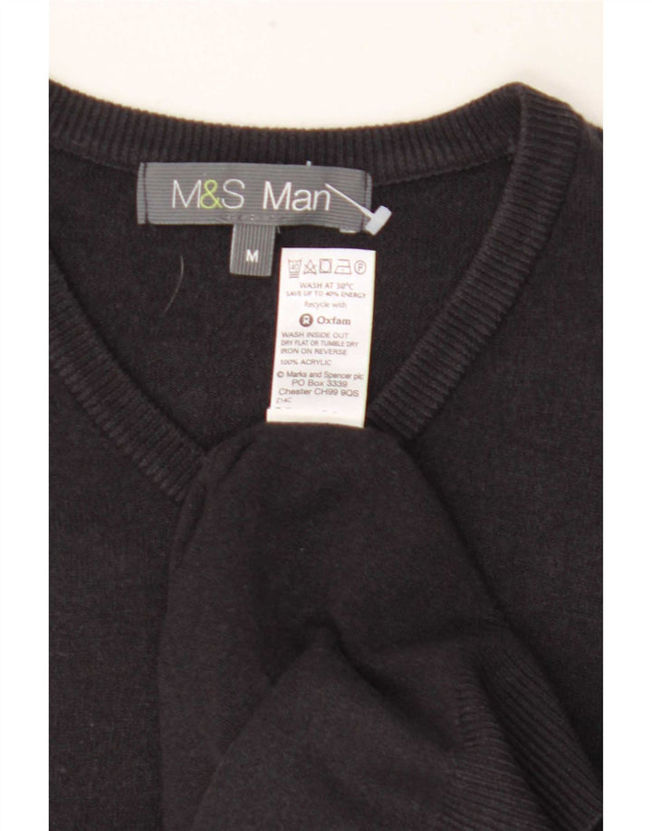 Marks & Spencer Męski sweter z dekoltem w kształcie litery V, średni czarny akryl