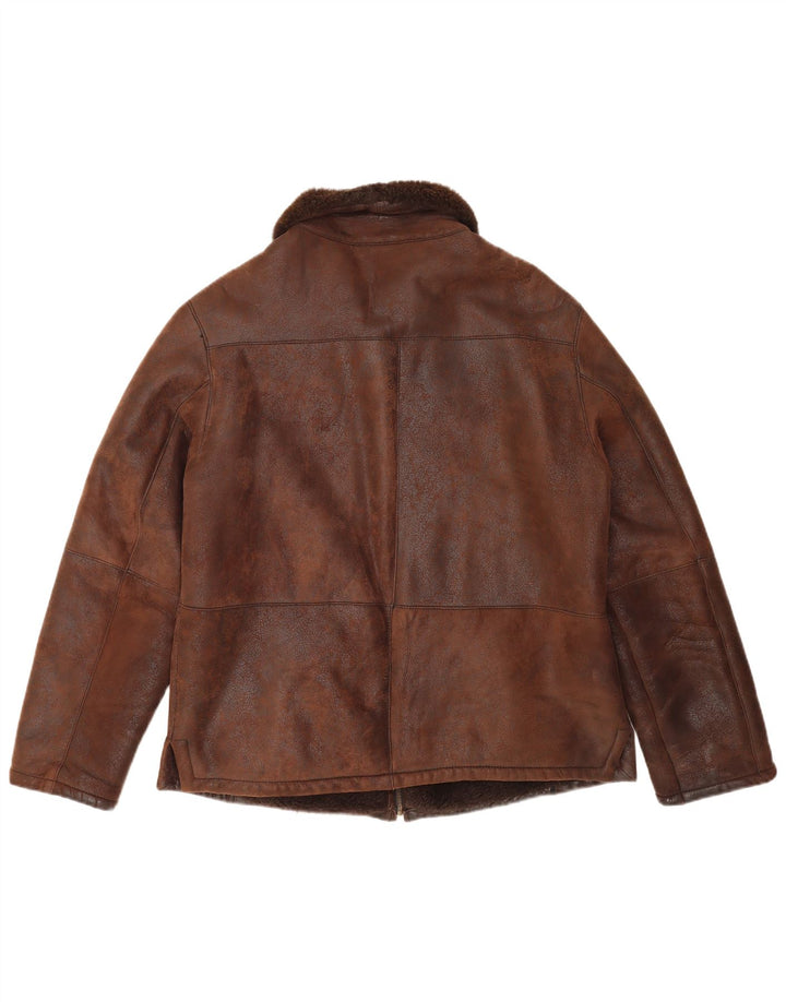 Męska kurtka shearling VINTAGE IT 50 duża brązowa skóra