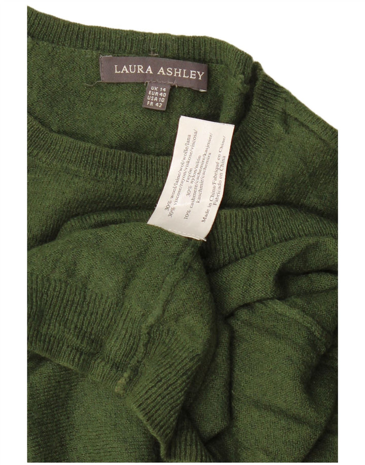 LAURA ASHLEY Damski sweter z dekoltem w łódkę UK 14, duży, zielony, wełniany