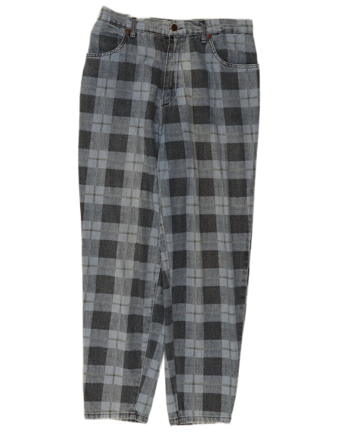 Damskie jeansy zwężane SPITFIRE W34 L27, bawełniana niebieska krata