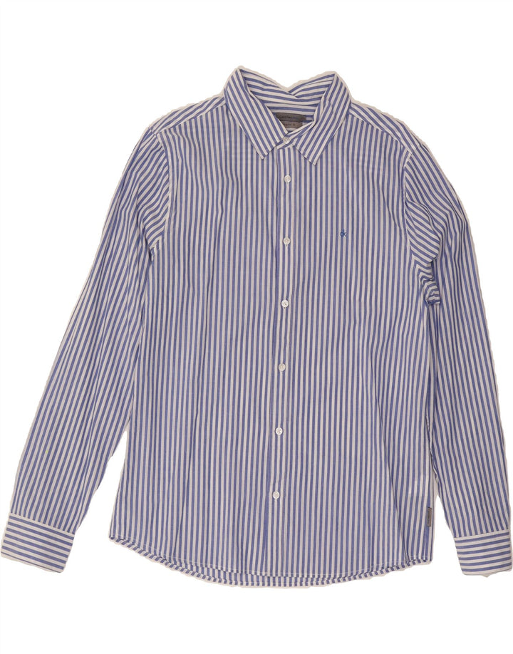CALVIN KLEIN JEANS Mens Regular Fit Shirt Large Blue Striped Cotton Vintage Calvin Klein Jeans and Second-Hand Calvin Klein Jeans from Messina Hembry 