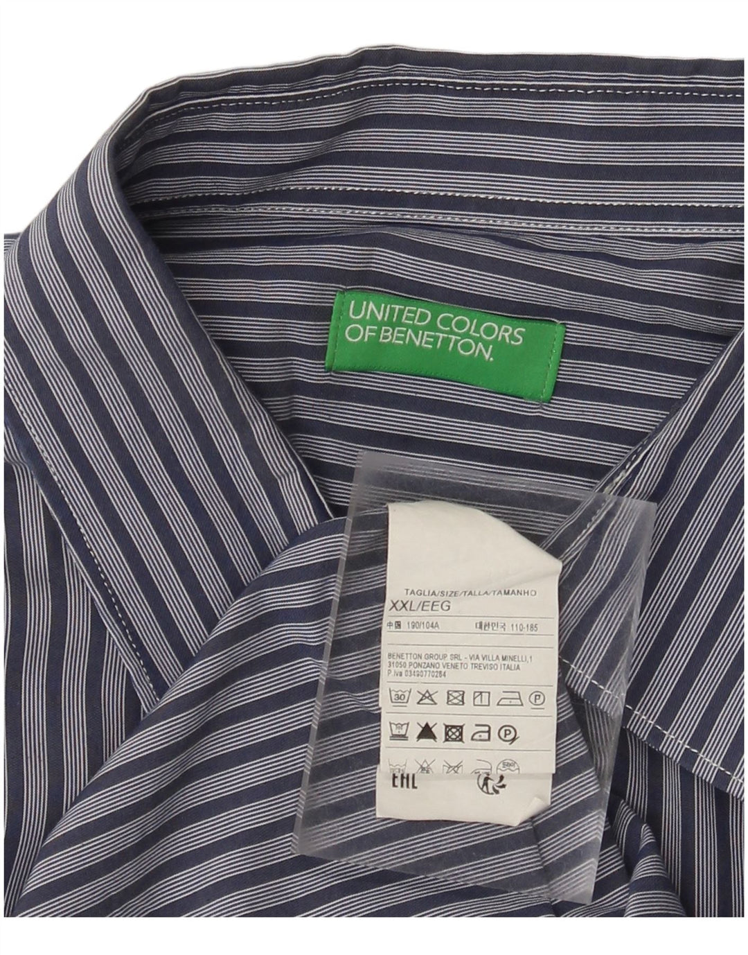 Koszula męska Benetton 2XL, bawełniana, granatowa w prążki