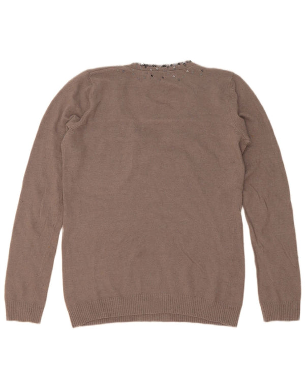 Sweter damski Zara z dekoltem w kształcie litery V, UK 14, średni brąz