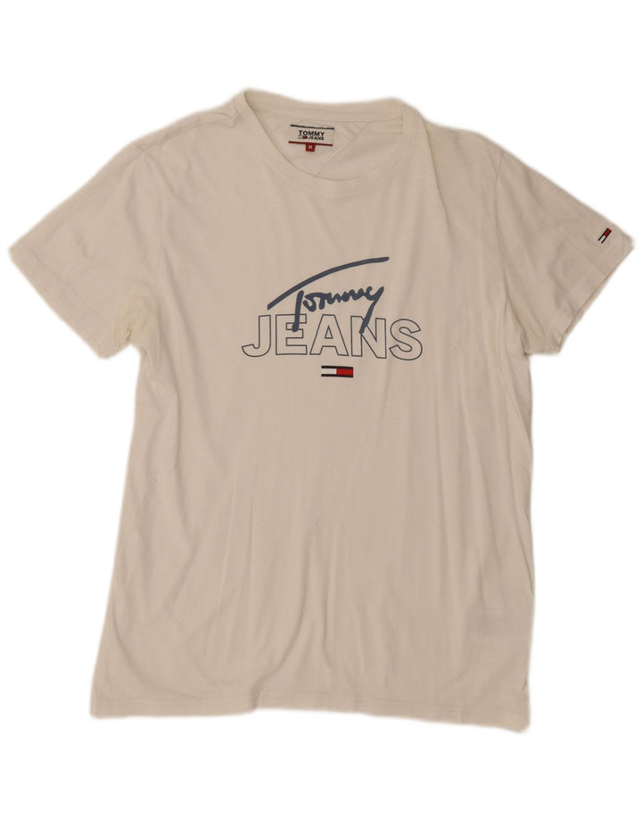Męska koszulka z grafiką Tommy Hilfiger, średnia, biała bawełna
