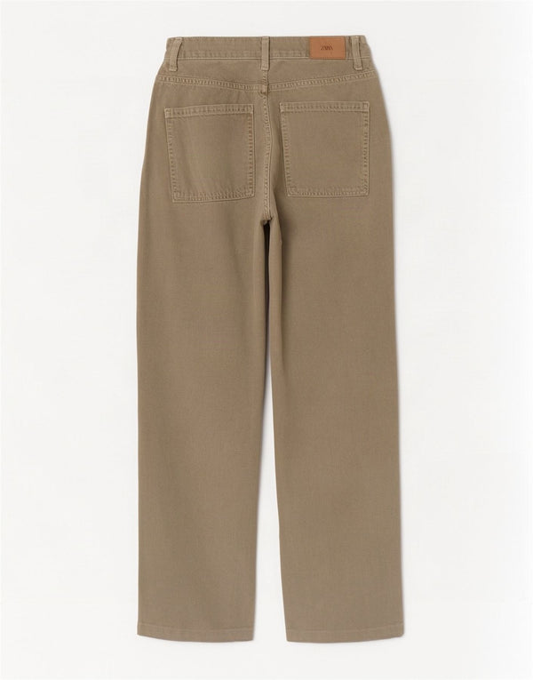 Damskie jeansy z wysokim stanem Zara EU 38 Small W28 L29, bawełna khaki