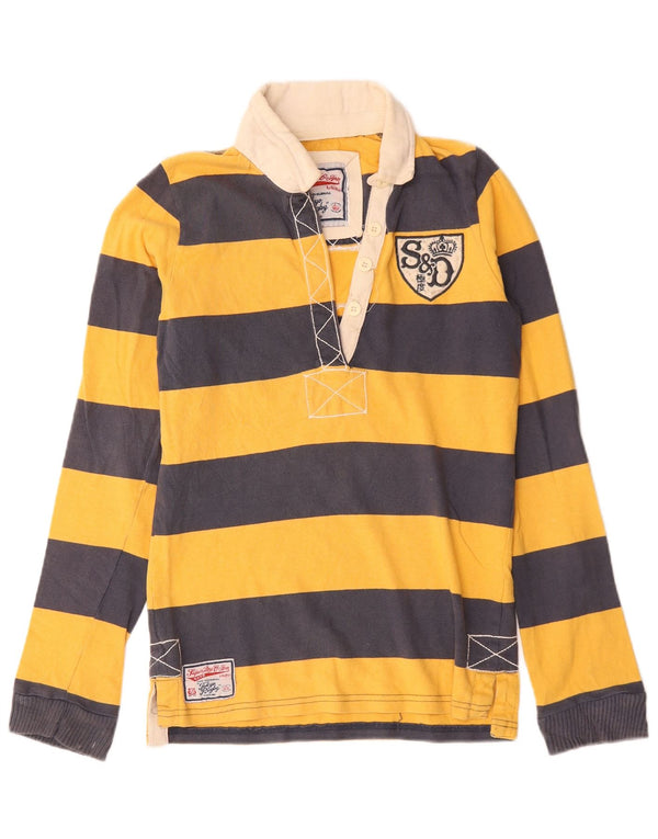 Męska koszulka polo do rugby Superdry z długim rękawem i grafiką, w średnie żółte paski