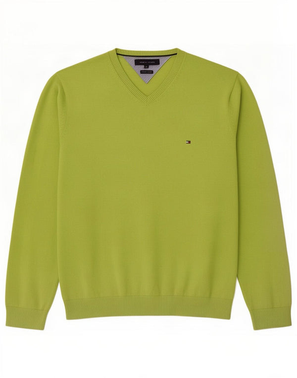 Męski sweter Tommy Hilfiger z dekoltem w kształcie litery V, XL, zielony, bawełniany