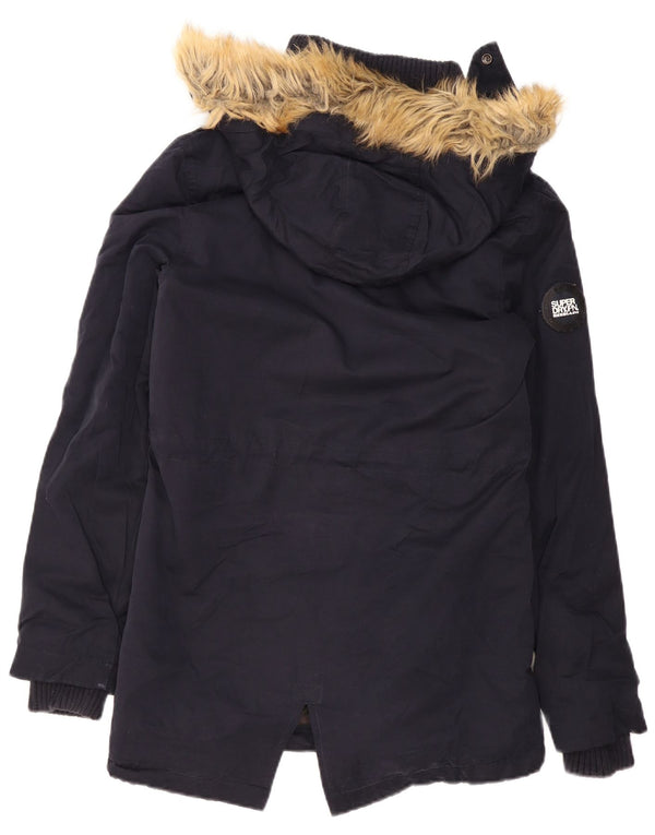 Damska kurtka Sherpa Parka z kapturem Superdry UK 14, średni granatowy poliester