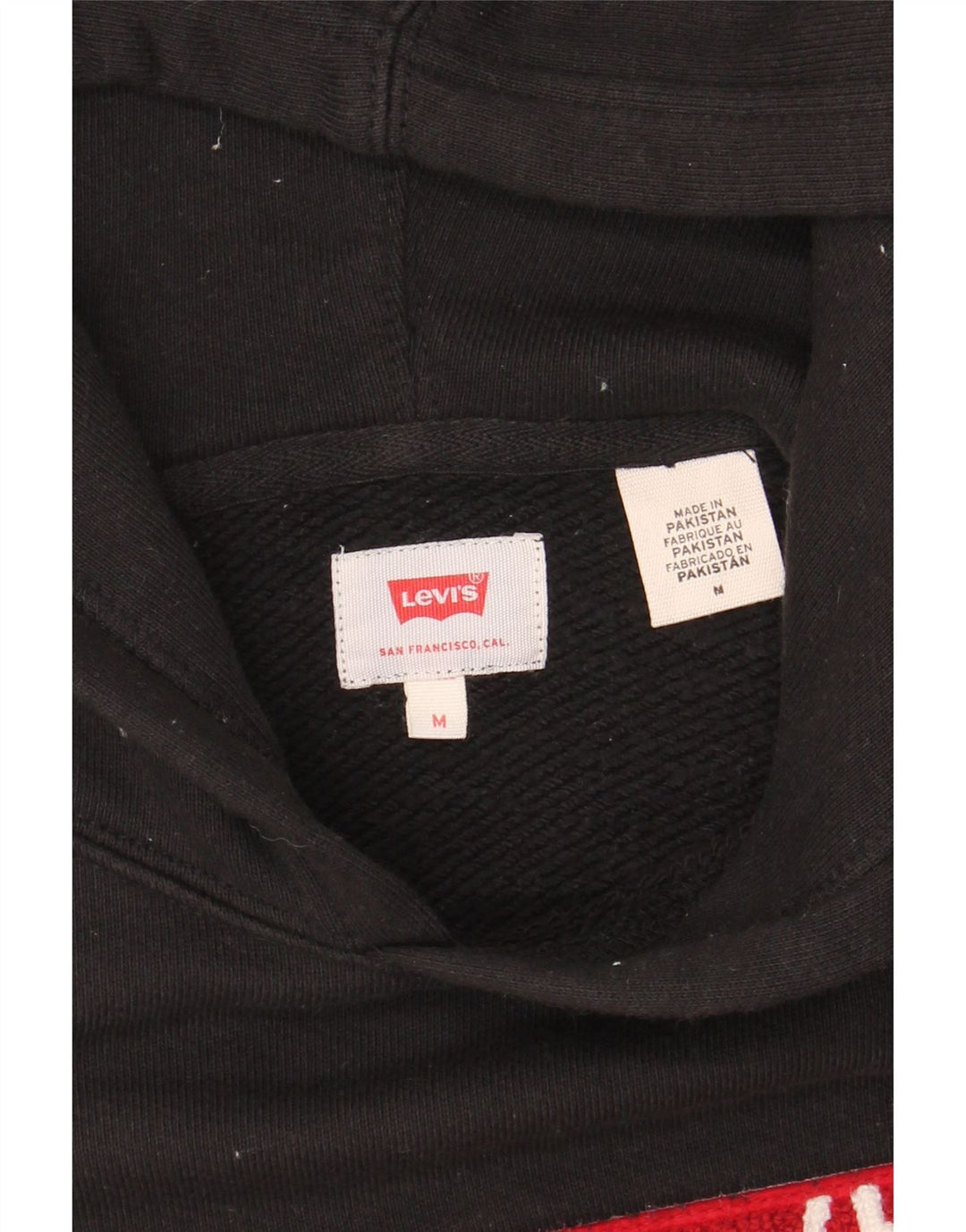 LEVI'S Mens Graphic Hoodie Jumper Medium Black Cotton Vintage Levi's and Second-Hand Levi's from Messina Hembry 