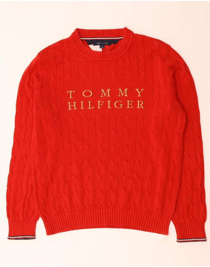 Męski sweter z okrągłym dekoltem Tommy Hilfiger, duży, czerwony poliester
