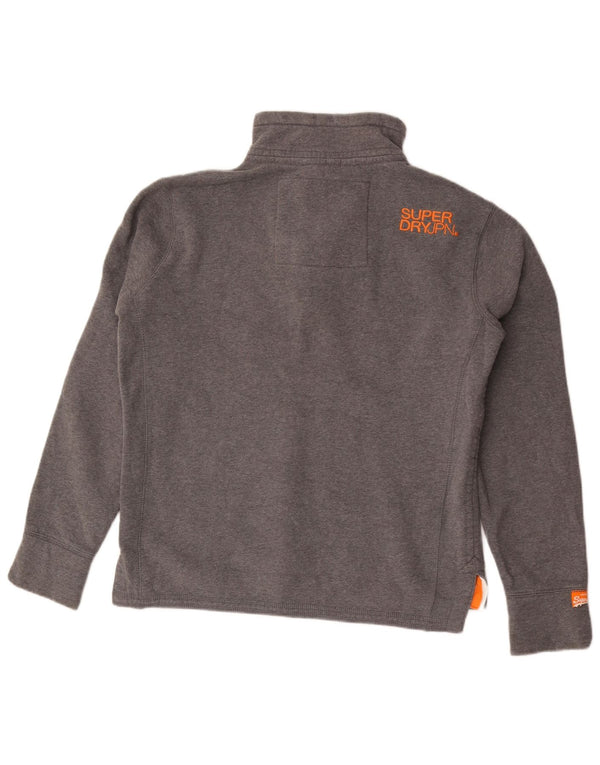 Męski sweter Superdry o luźnym kroju i zapinanym pod szyją, mały, szary, bawełniany
