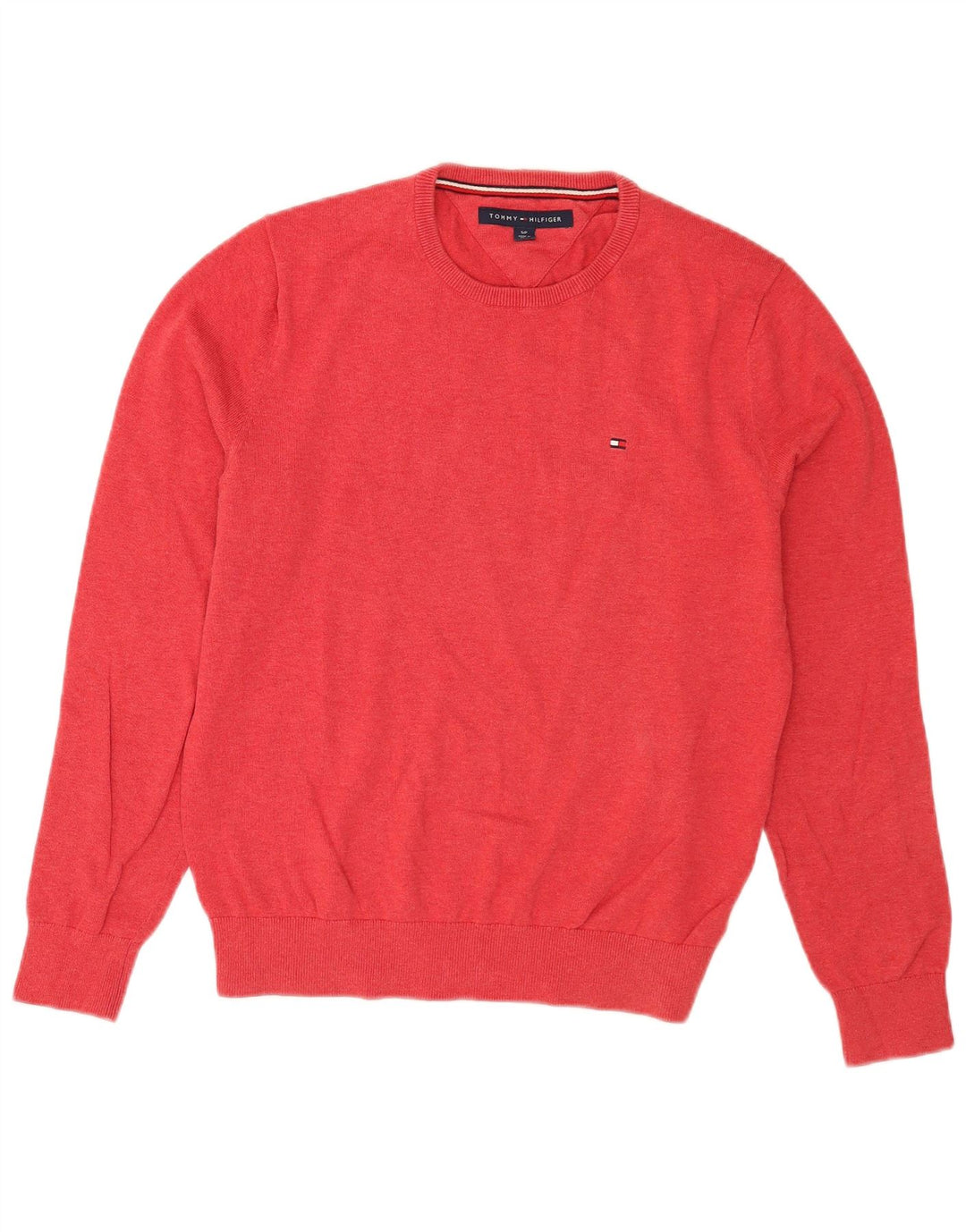 Męski sweter z okrągłym dekoltem Tommy Hilfiger, mały, czerwony, bawełniany