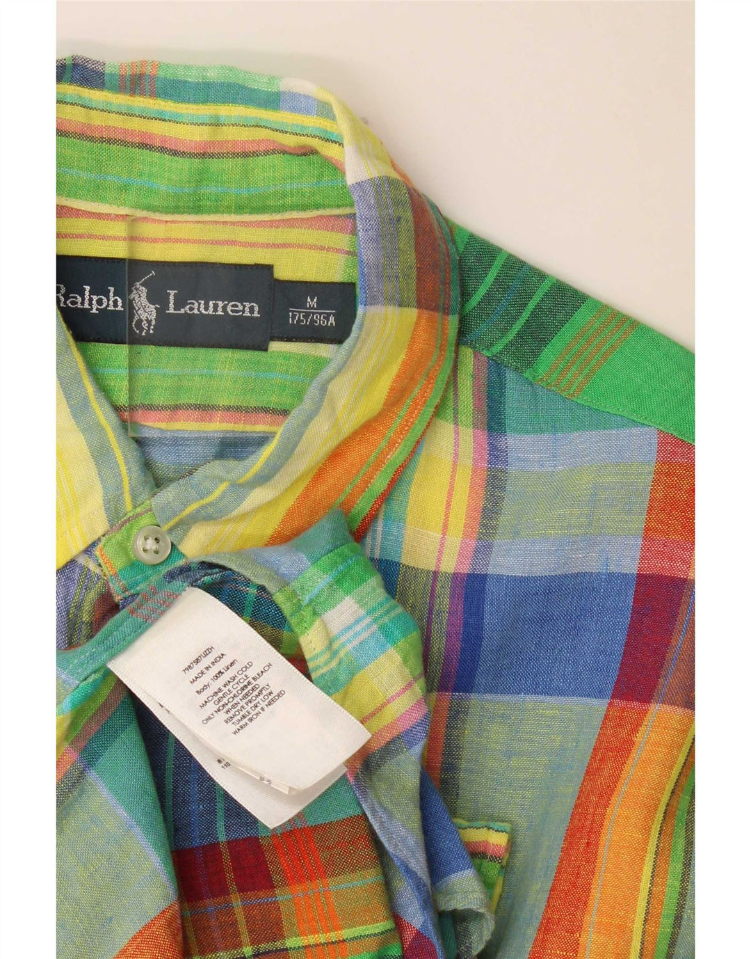 Męska koszula z krótkim rękawem Ralph Lauren, średnia, wielobarwna, lniana krata