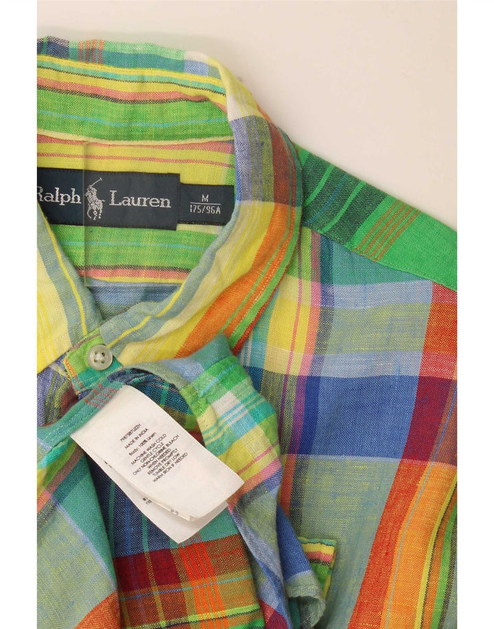 Męska koszula z krótkim rękawem Ralph Lauren, średnia, wielobarwna, lniana krata