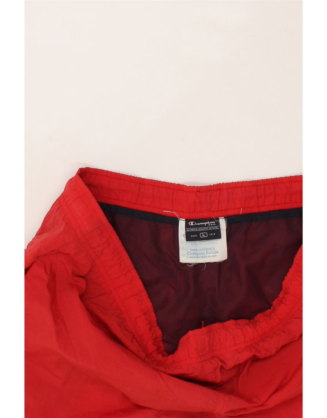CHAMPION Mens Swimming Shorts Large  Red Colourblock Polyester Vintage Champion and Second-Hand Champion from Messina Hembry 