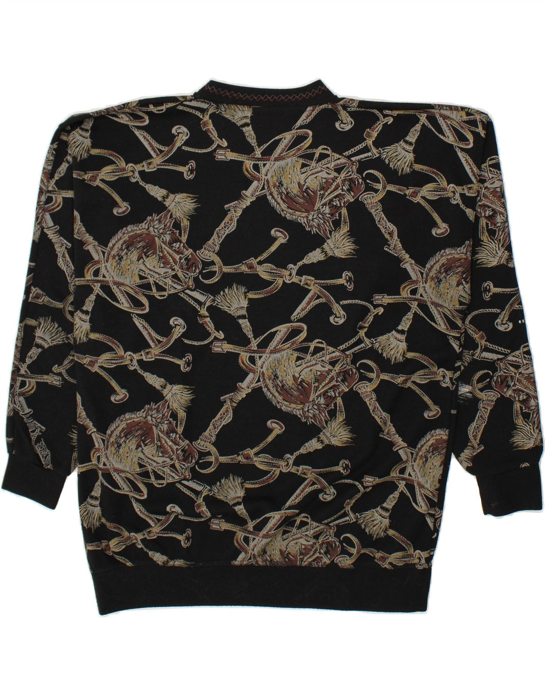 VINTAGE Womens Abstract Pattern Crew Neck Jumper Sweater UK 16 Large Black Vintage Vintage and Second-Hand Vintage from Messina Hembry 