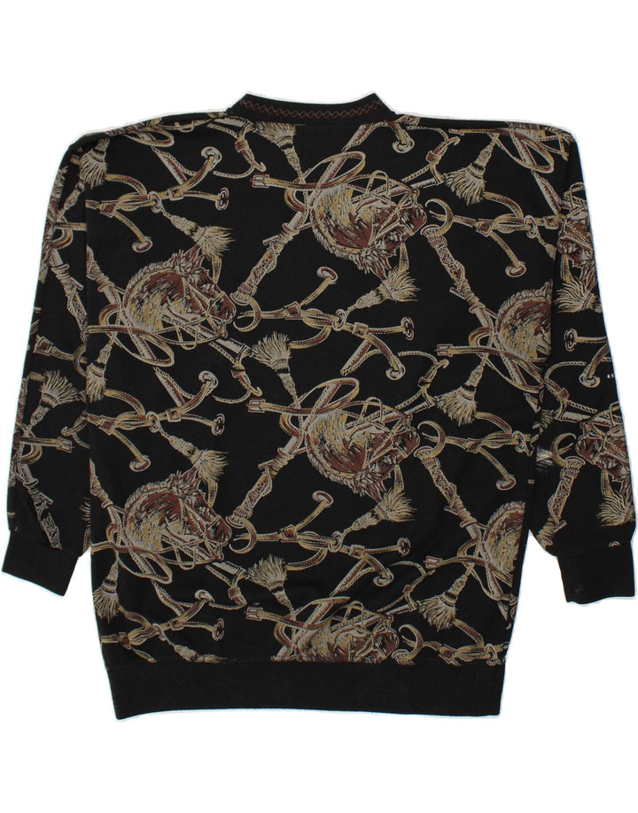 VINTAGE Womens Abstract Pattern Crew Neck Jumper Sweater UK 16 Large Black Vintage Vintage and Second-Hand Vintage from Messina Hembry 