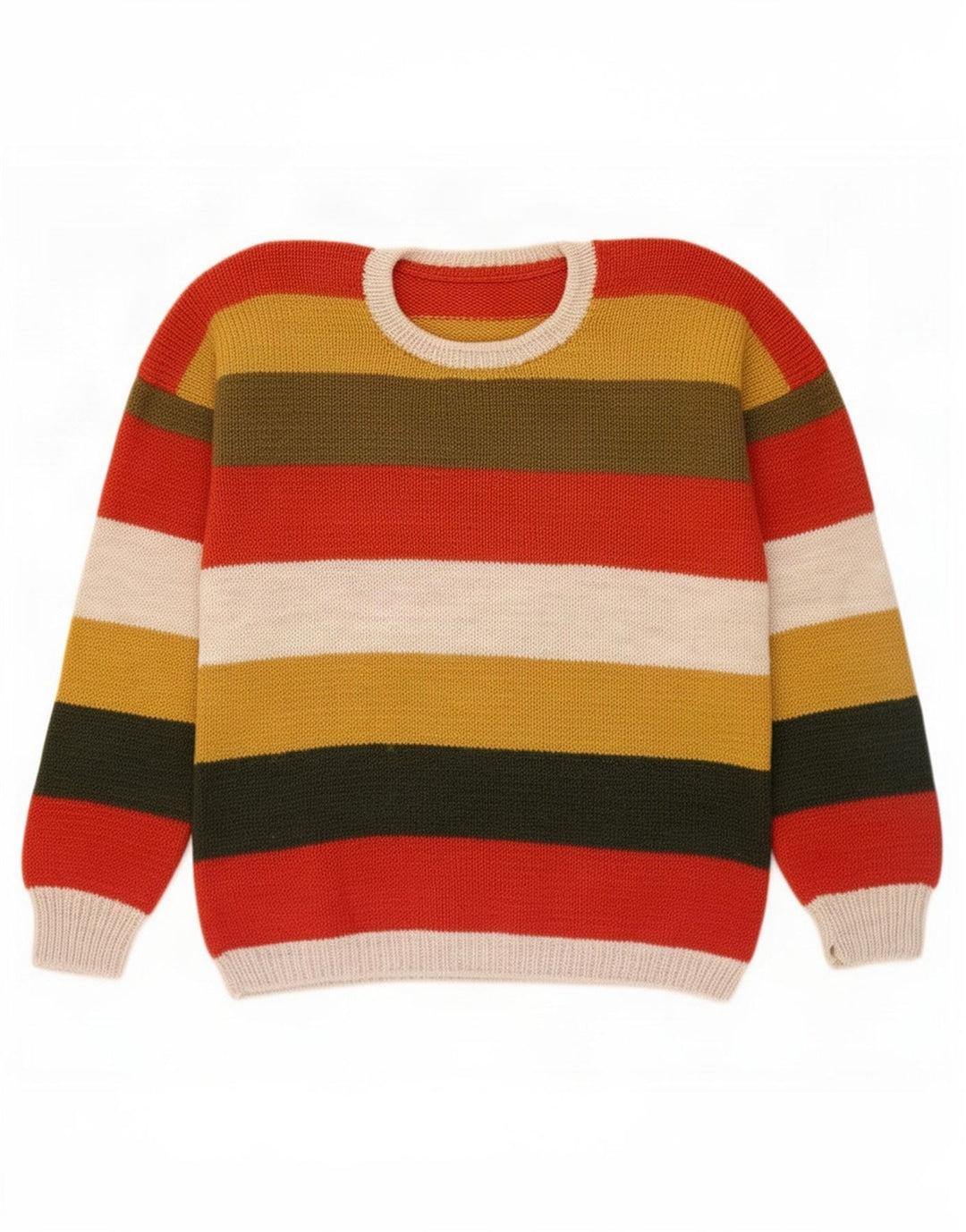 Vintage męski sweter z wycięciem pod szyją, duży, wielobarwny w paski
