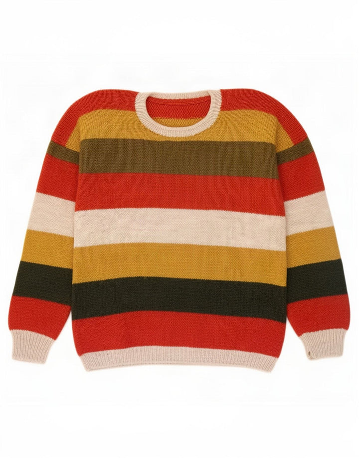 Vintage męski sweter z wycięciem pod szyją, duży, wielobarwny w paski