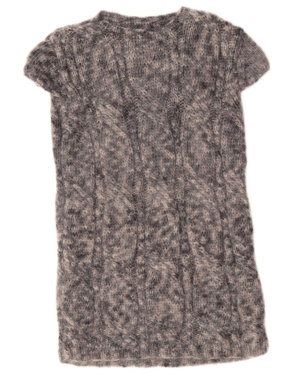 Vintage Womens Short Sleeves Jumper Dress UK 10 Small Grey Flecked