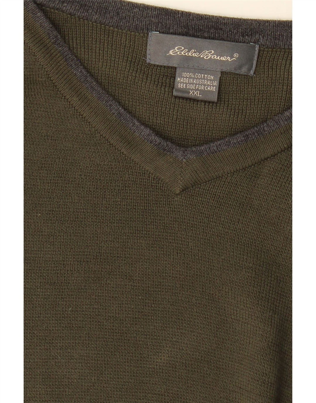 EDDIE BAUER Mens V-Neck Jumper Sweater 2XL Khaki Cotton Vintage Eddie Bauer and Second-Hand Eddie Bauer from Messina Hembry 