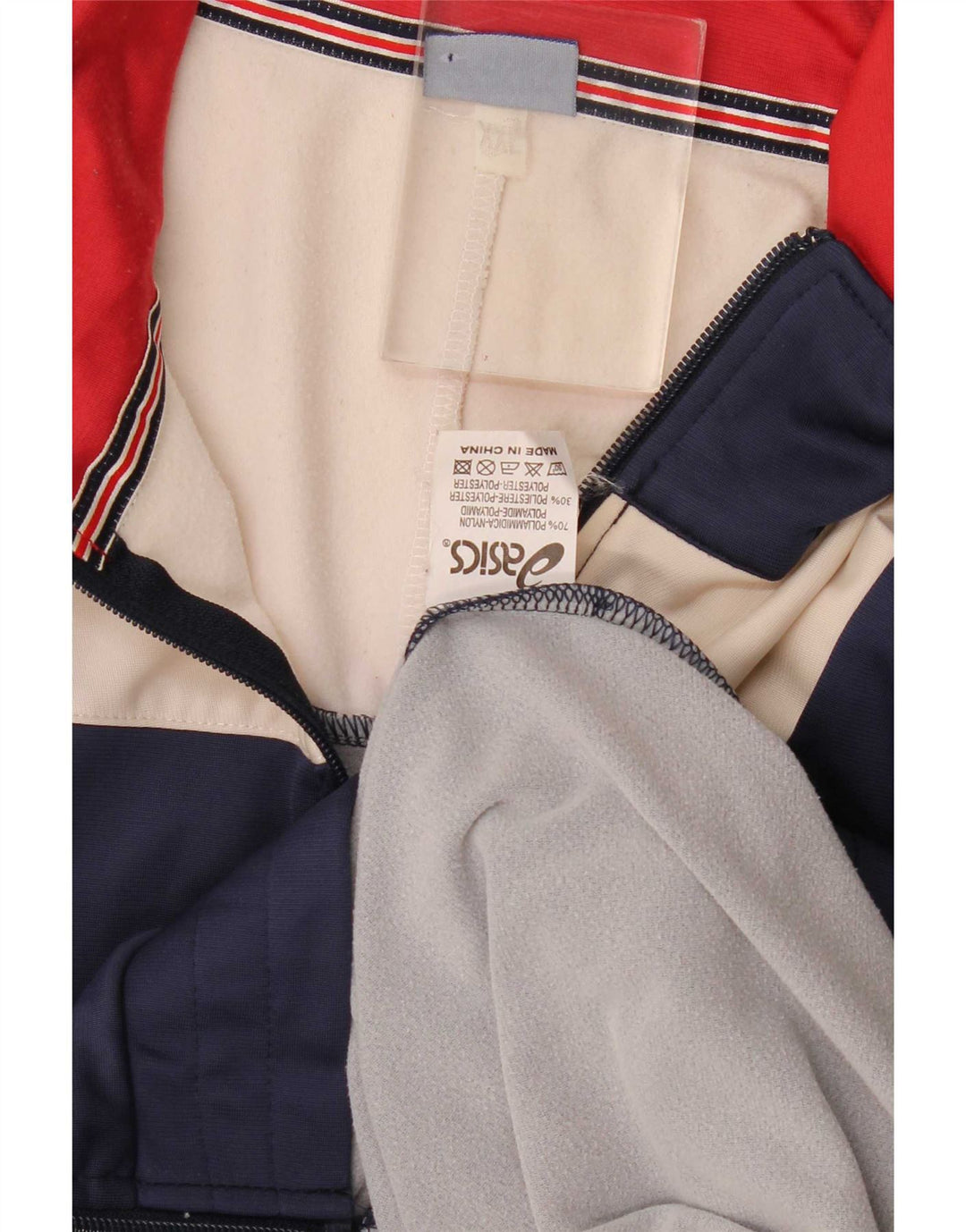 Męska kurtka dresowa Asics z grafiką, 2XL, granatowa, z blokami kolorów, poliamid
