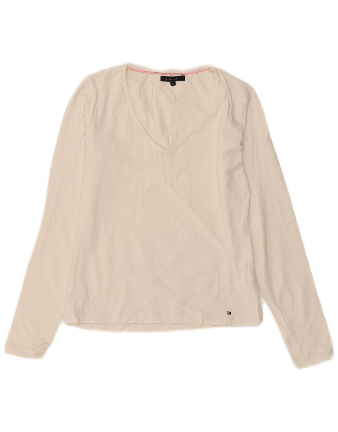 Damski top z długim rękawem Tommy Hilfiger UK 12, średnia biała bawełna