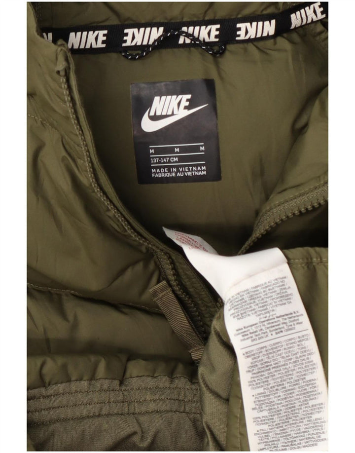 Chłopięca wyściełana kurtka z kapturem i kapturem Nike 10-11 lat, średni khaki, poliester