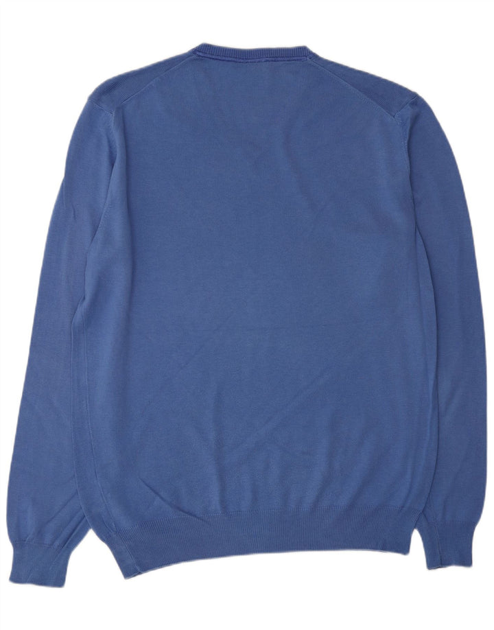 Męski sweter TRUSSARDI z dekoltem w kształcie litery V, duży, niebieski, bawełniany