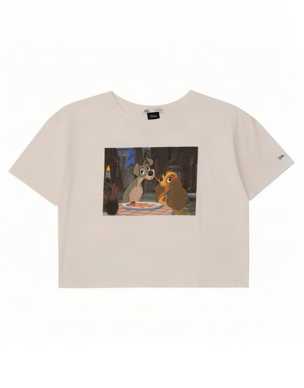 Damski T-shirt z krótkim rękawem Zara, UK 16, duży, biały, bawełniany