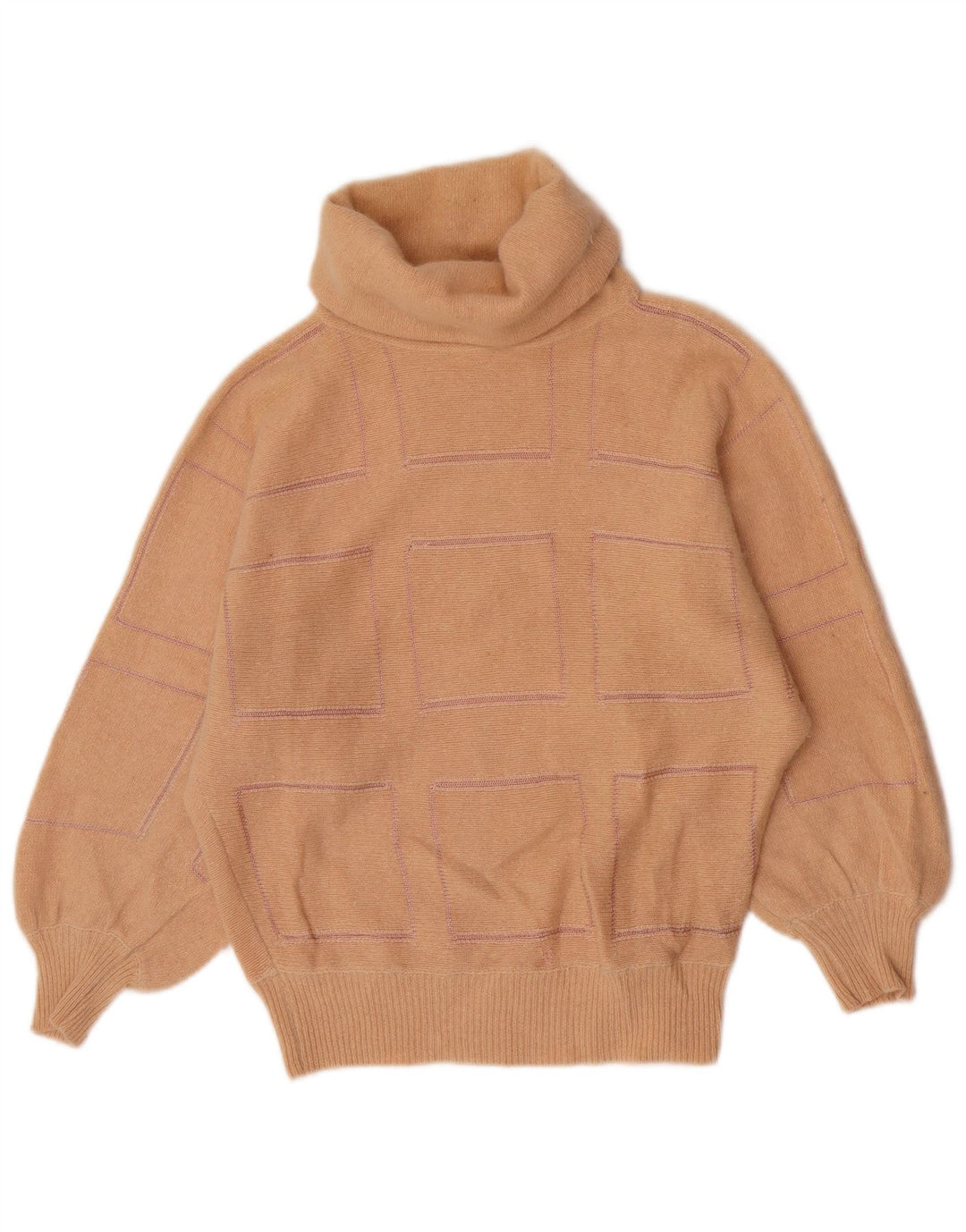Vintage damski sweter z wywijanym dekoltem IT 44 średni różowy geometryczny