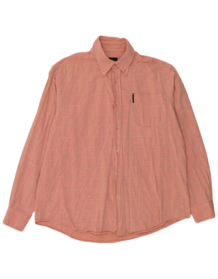 TRUSSARDI JEANS Mens Shirt Large Pink Check Cotton