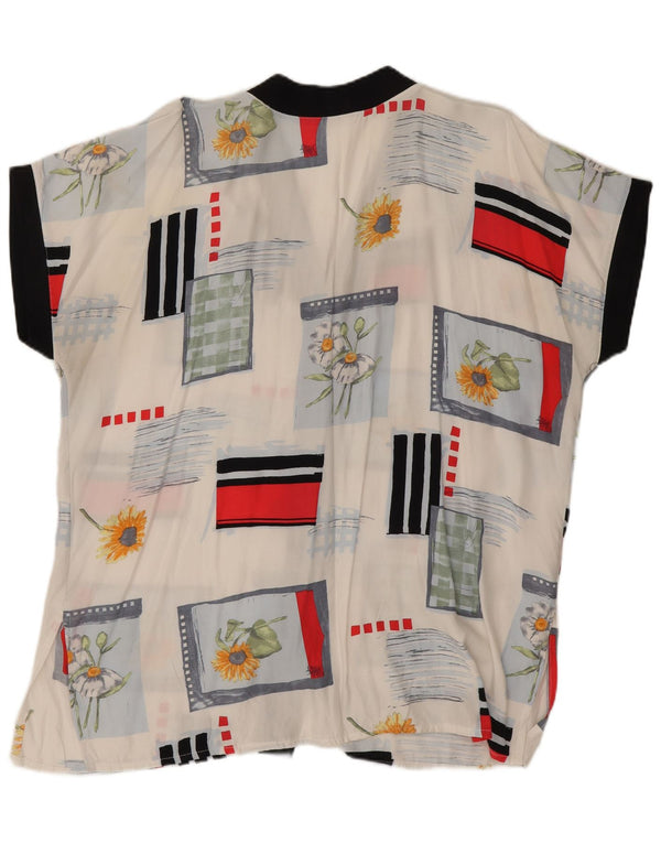 Bluzka damska z krótkim rękawem w stylu vintage UK 20 2XL Biała wiskoza w kwiaty