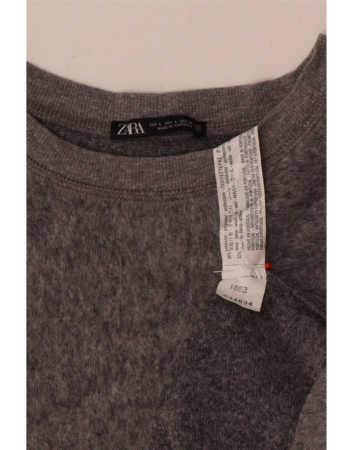 Damski sweter oversize z dekoltem w łódkę Zara UK 16, duży, szary poliester