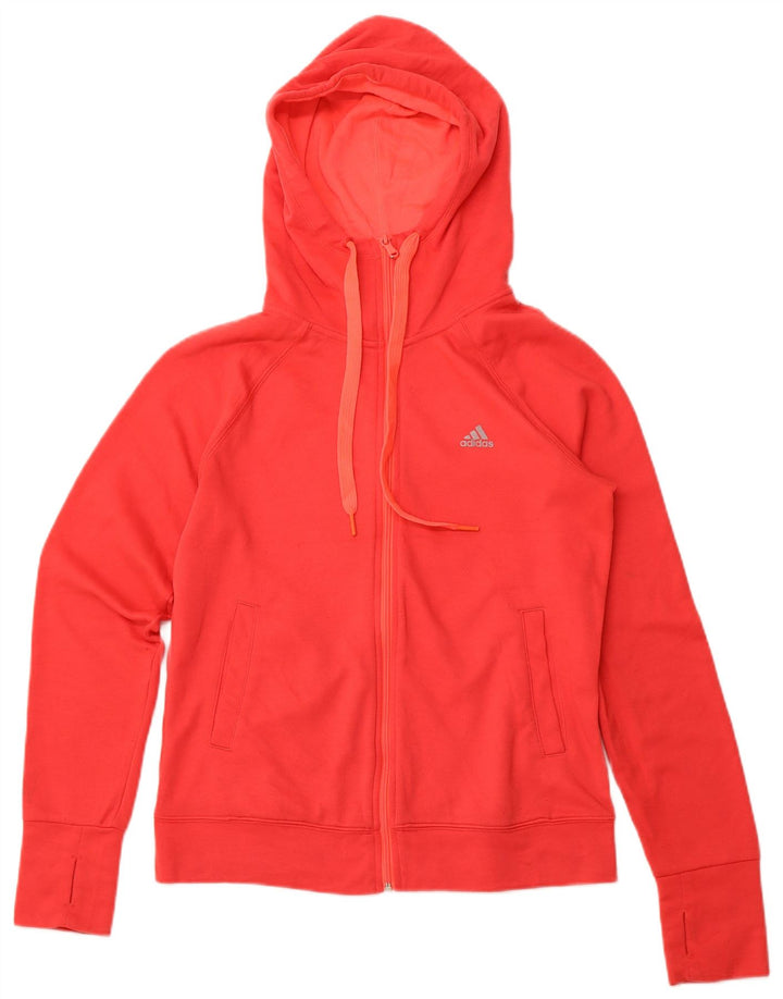 ADIDAS Womens Zip Hoodie Sweater UK 12/14 Medium Red Polyester