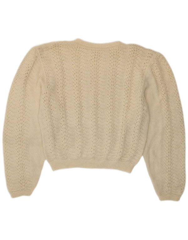 Sweter damski w stylu vintage z okrągłym dekoltem UK 16, duży w kolorze złamanej bieli