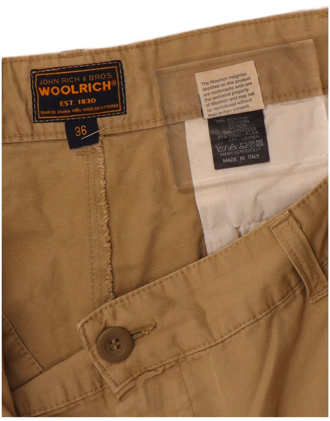 WOOLRICH Męskie proste spodnie Chino W36 L28 Beżowa bawełna