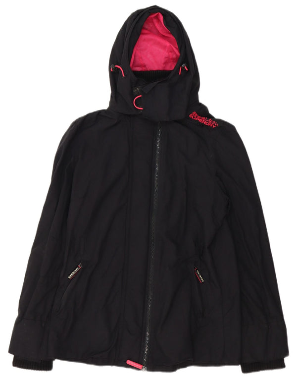 Damska kurtka przeciwdeszczowa z kapturem Superdry The Windmac UK 16, duża, czarna nylonowa