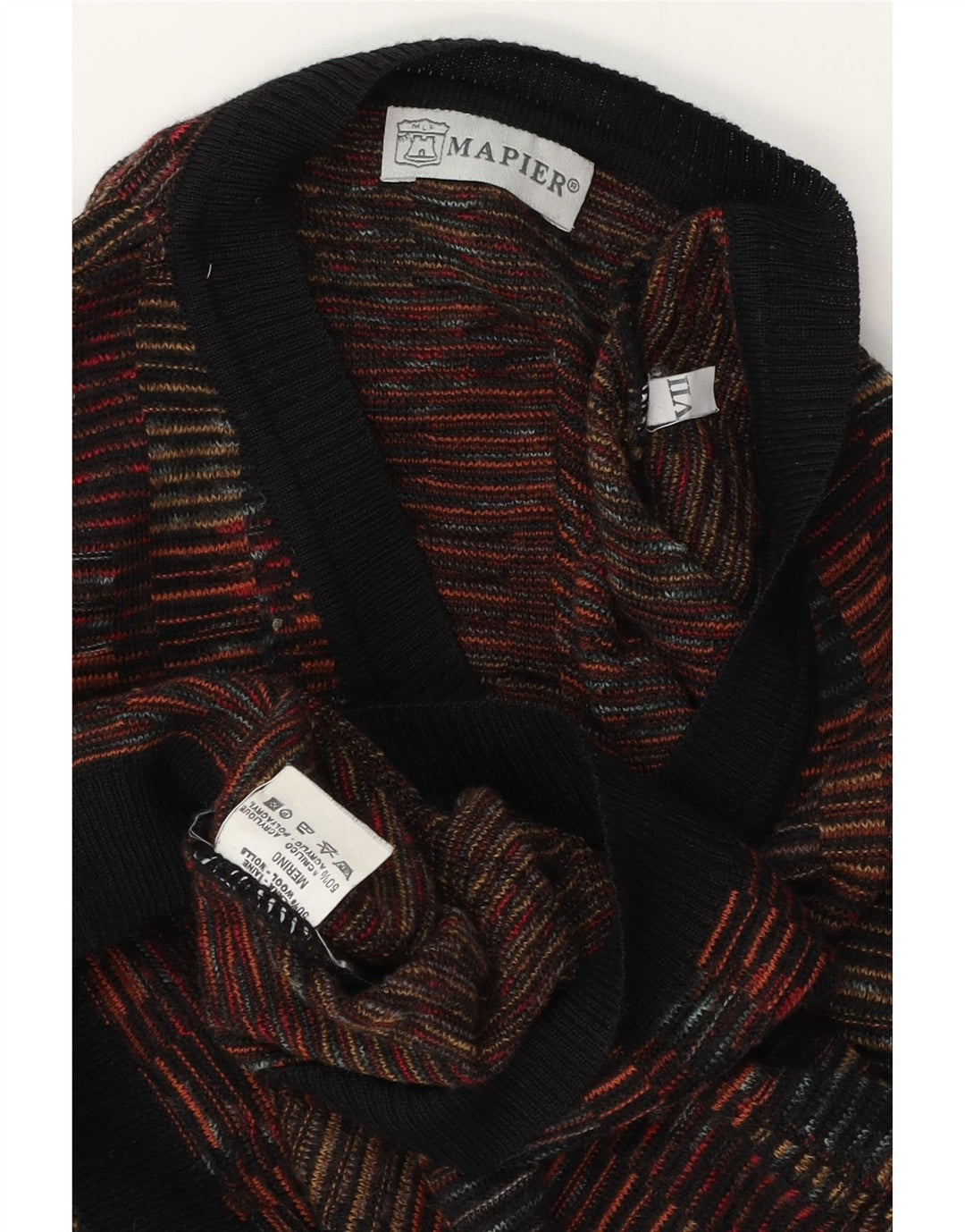 Męski sweter Mapier z dekoltem w kształcie litery V, duży, wielokolorowy, geometryczny, wełniany merynos