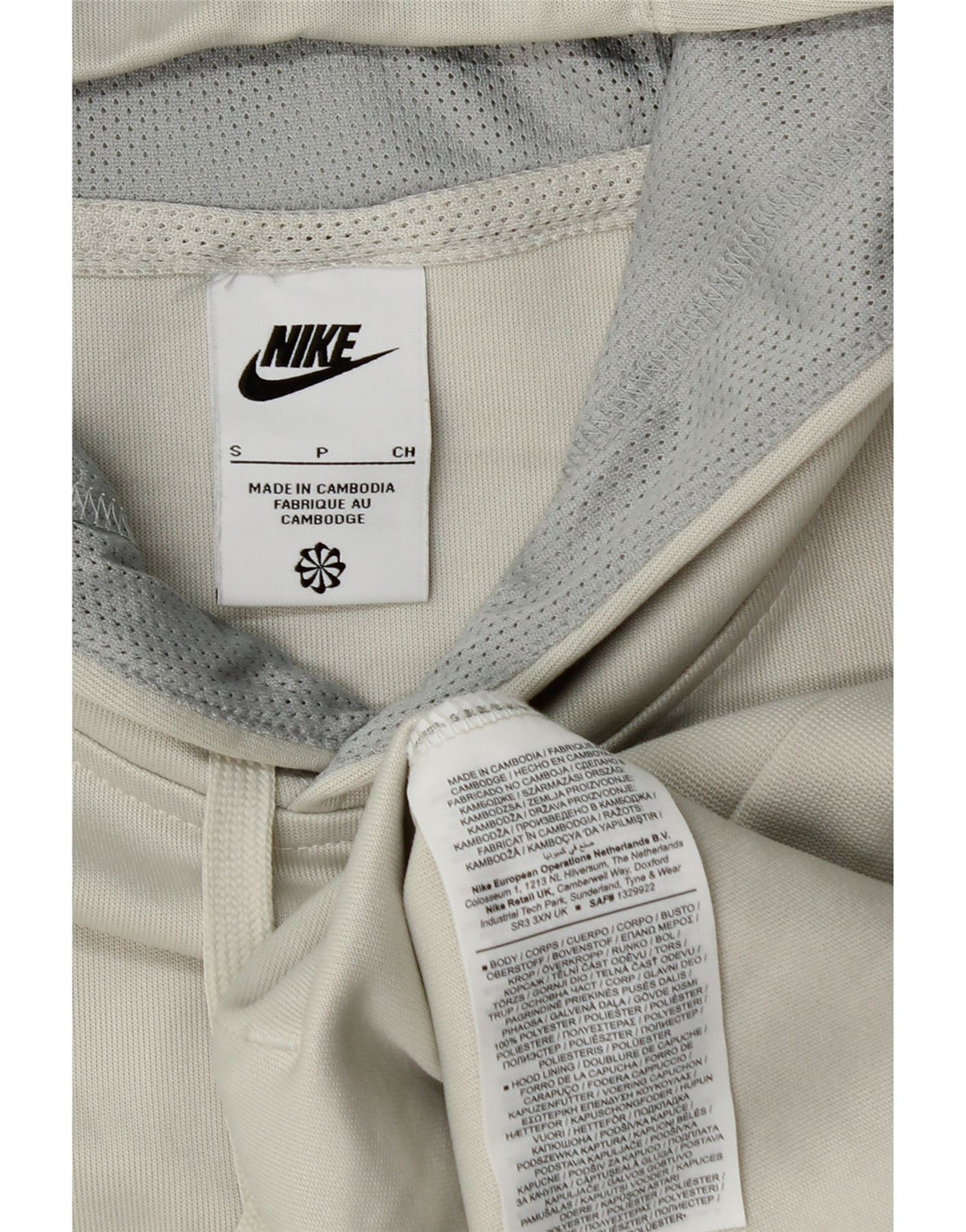 Męski sweter z kapturem NIKE z grafiką, mały, szary, z blokami kolorów, poliester