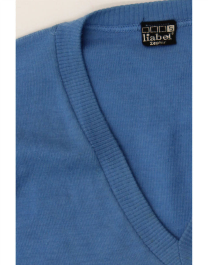 VINTAGE Mens V-Neck Jumper Sweater Small Blue Wool Vintage Vintage and Second-Hand Vintage from Messina Hembry 