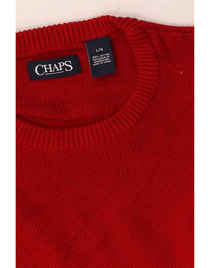 Męski sweter z wycięciem pod szyją Chaps, duży, czerwony, bawełniany